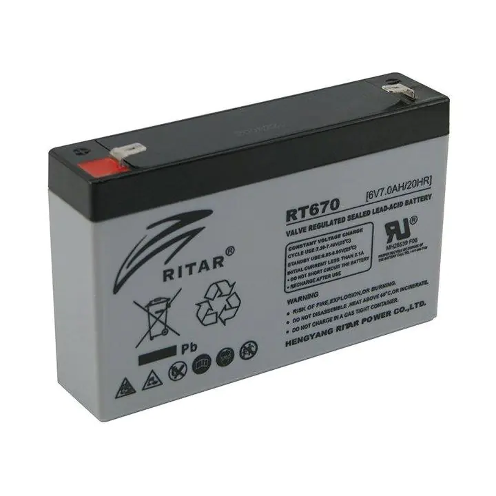Оловна батерия RITAR, (RT670) AGM, 6V, 7Ah, 151 /34 /94 mm, Терминал1, (35935358)