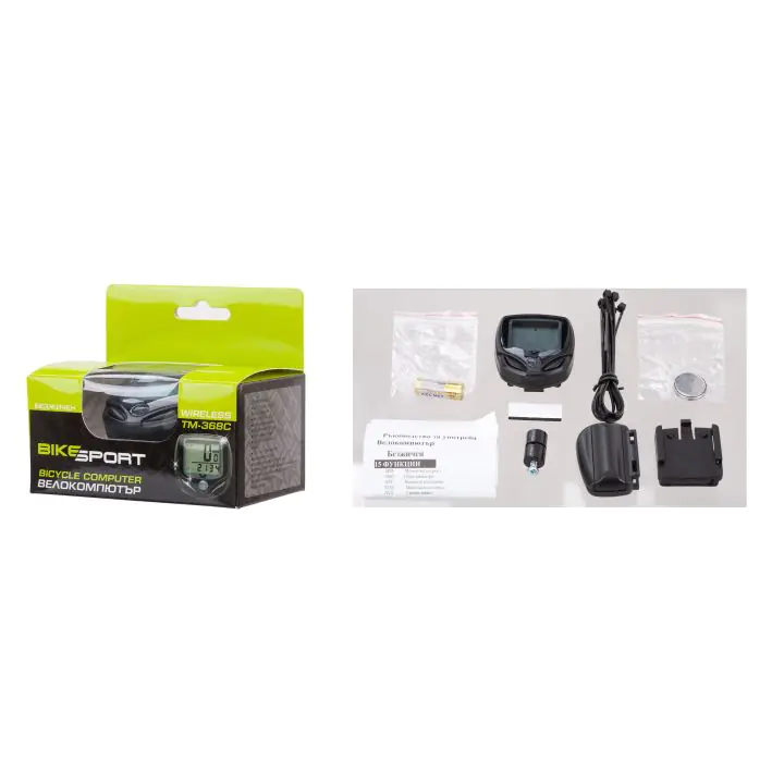 Велокомпютър BIKESPORT YS-368C, Wireless, 15 функции, черен