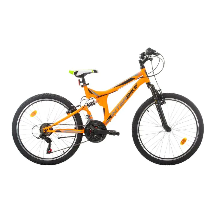 Велосипед Bikesport PARALLAX 24", 18 sp Планински велосипед FULL SUSPENSION, Neon Orange