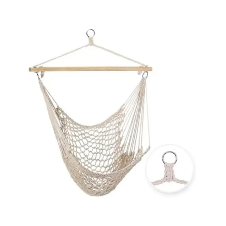 Бразилски Хамак 5800042, Висящ стол с дървена рейка, До 120 Кг, Бежов, (17594)