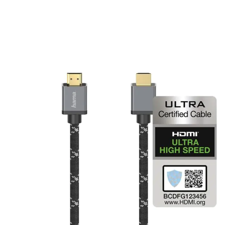 Кабел HAMA Ultra HD, HDMI мъжко - HDMI мъжко, 8K, 48GB/s,метал, 2 м, Позл. конектори, Черен, (35934373)
