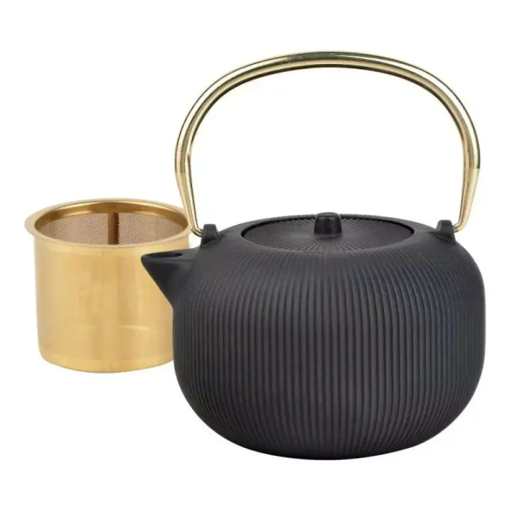 Чайник с инфузер Kinghoff KH 1931, 1 л, Профилиран чучур, Чугун, Емайлирана вътрещност, Черен, (35944529)