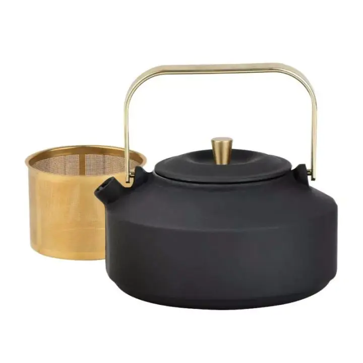 Чайник с инфузер Kinghoff KH 1935, 1 л, Профилиран чучур, Чугун, Емайлирана вътрещност, Черен, (35944505)