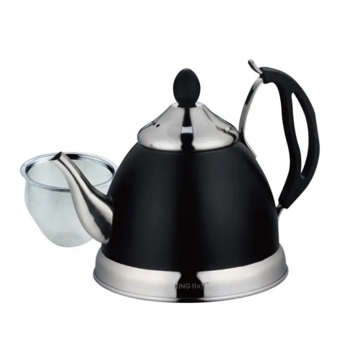 Чайник с цедка Kinghoff KH 1538, 1 литър, Инокс, Черен/Сребрист, (9999KH1538)