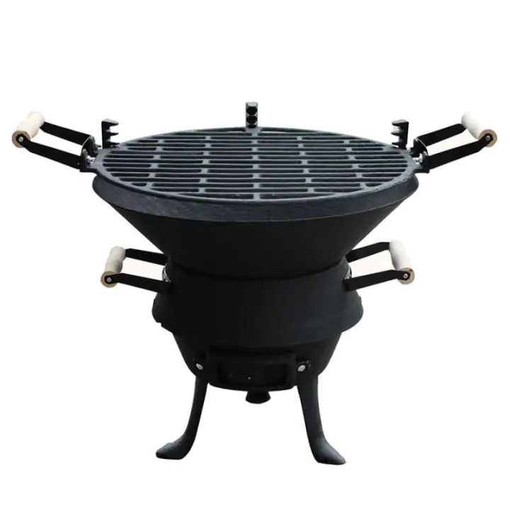 Чугунено барбекю Rosberg R51720A, Лята решетка, Дървени дръжки, 35.5х38 см, Черен, (12947)