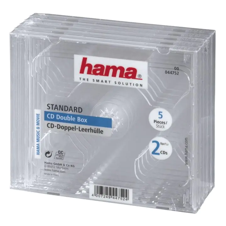 Кутийка за CD/DVD HAMA Double Jewel Case, прозрачен, 5 бр. в пакет, (35933580)
