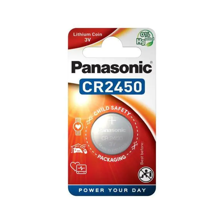 Бутонна батерия литиева PANASONIC CR2450, 3V, 1 бр. в блистер, цена за 1 бр., (35936628)