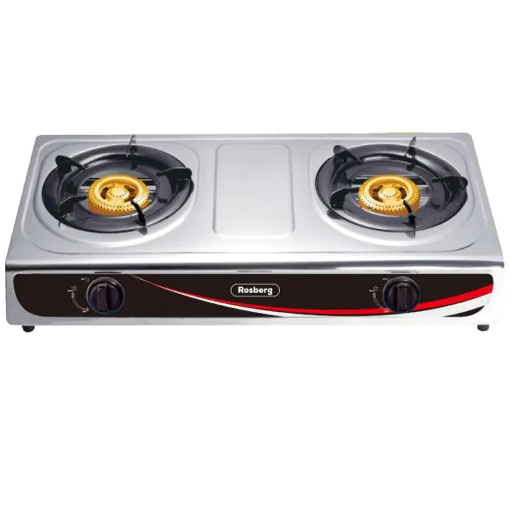 Двоен газов котлон Rosberg R51454AD, 5.4 kWh, 30 mbar, Автоматично запалване, 2 чугунени горелки, Инокс, (17862)