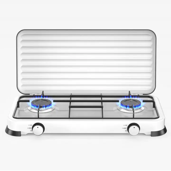 Двоен газов котлон с капак Rosberg R51454D2 2х 2.2 kWh, 30 mbar, Въглеродна стомана, Бял, (20665)