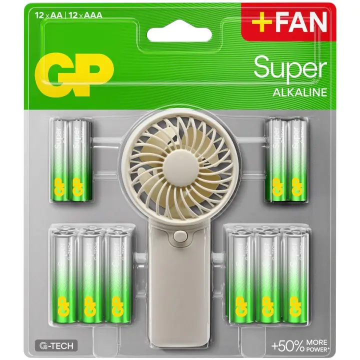 GP SUMMER PACK Алкални батерии Super AA x 12 бр. + Super AAA x 12 бр. + Fan/ Вентилатор/ GP BATTERIES, (35940157)