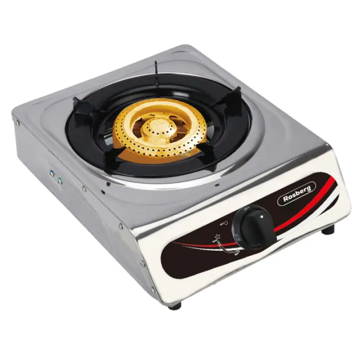 Единичен газов котлон Rosberg R51454A, 2.7 kWh, 30 mbar, Автоматично запалване, Чугунена горелка, Инокс, (14530)