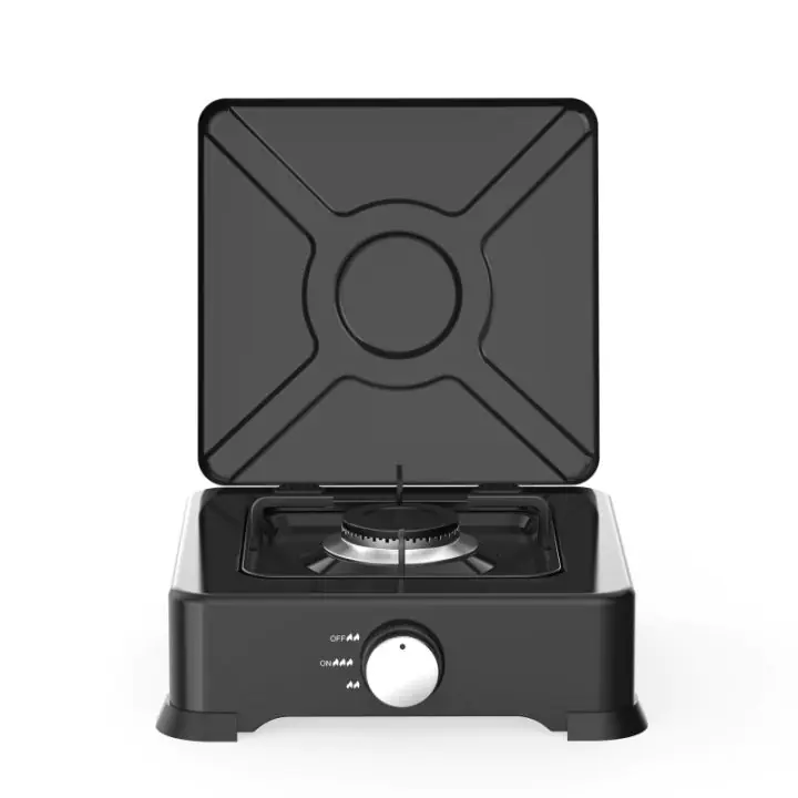 Единичен газов котлон с капак Rosberg R51454E1, 2.2 kWh, 30 mbar, Въглеродна стомана, Черен, (20751)