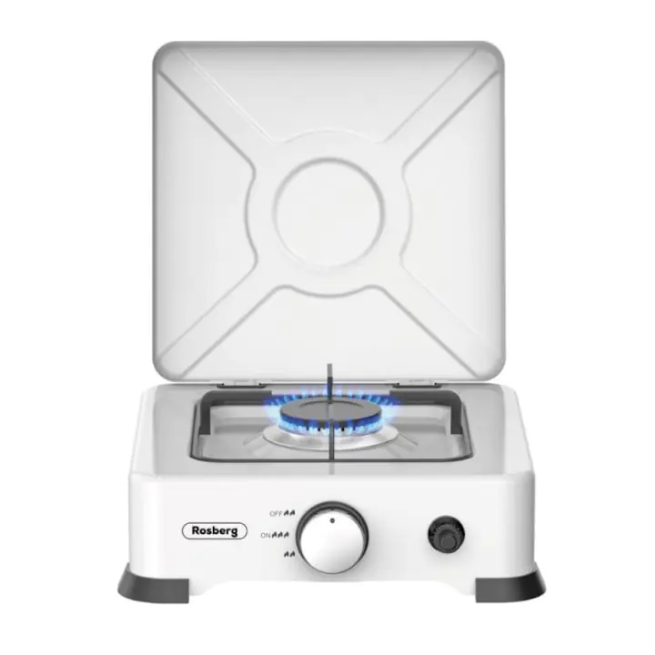 Единичен газов котлон с капак Rosberg R51454E1L, 2.2 kWh, 30 mbar, Автоматично запалване, Бял, (20670)