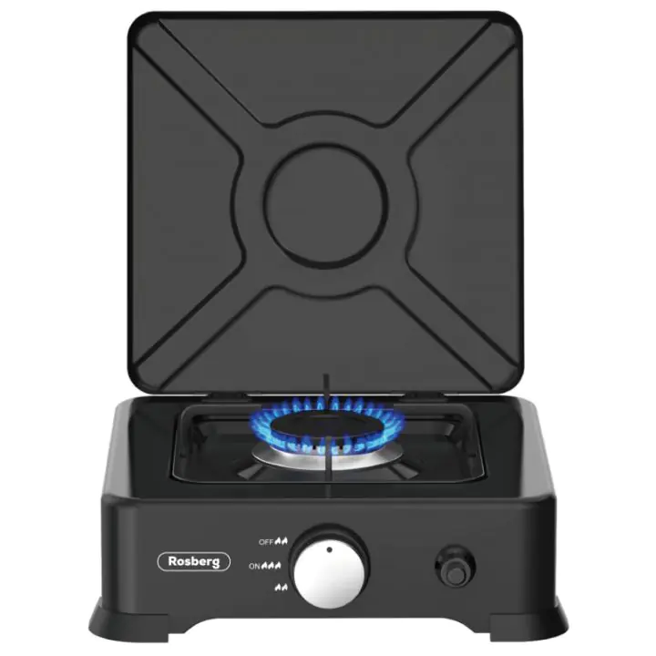 Единичен газов котлон с капак Rosberg R51454E1L, 2.2 kWh, 30 mbar, Автоматично запалване, Черен, (20671)