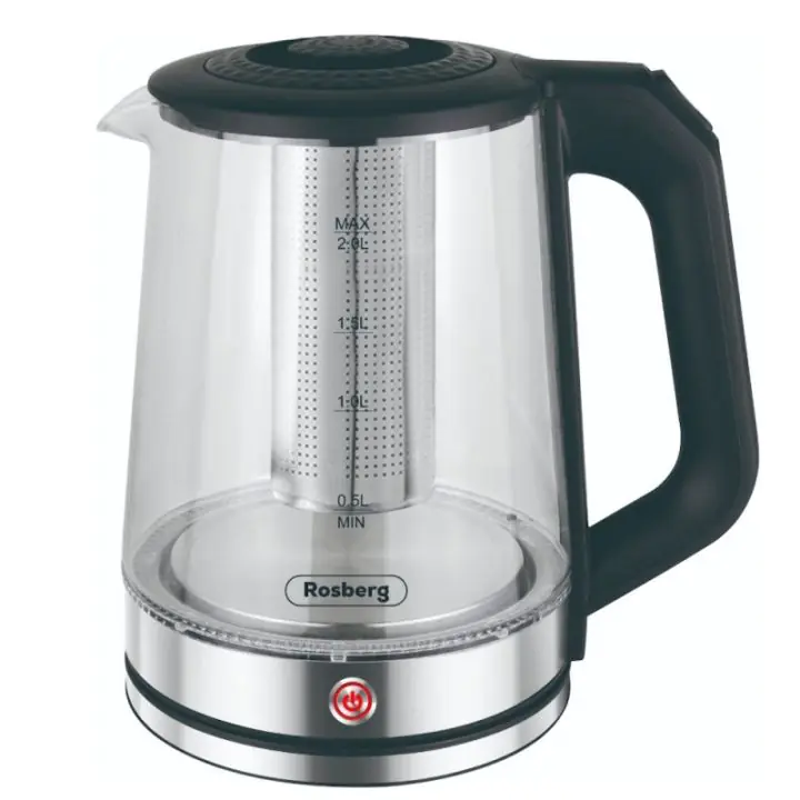 Електрическа кана с филтър за чай Rosberg R51230R, Светеща, 1500W, 2L, Стъкло, Сребрист, (20194)