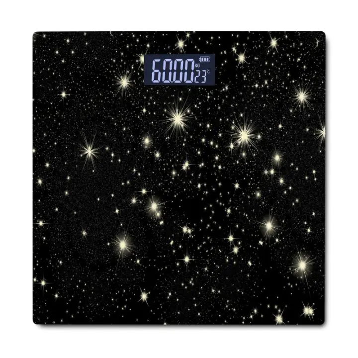 Електронен кантар Rosberg R51650G, До 180 кг, LCD дисплей, 2 x AAA, Черен/Звезди, (21257)