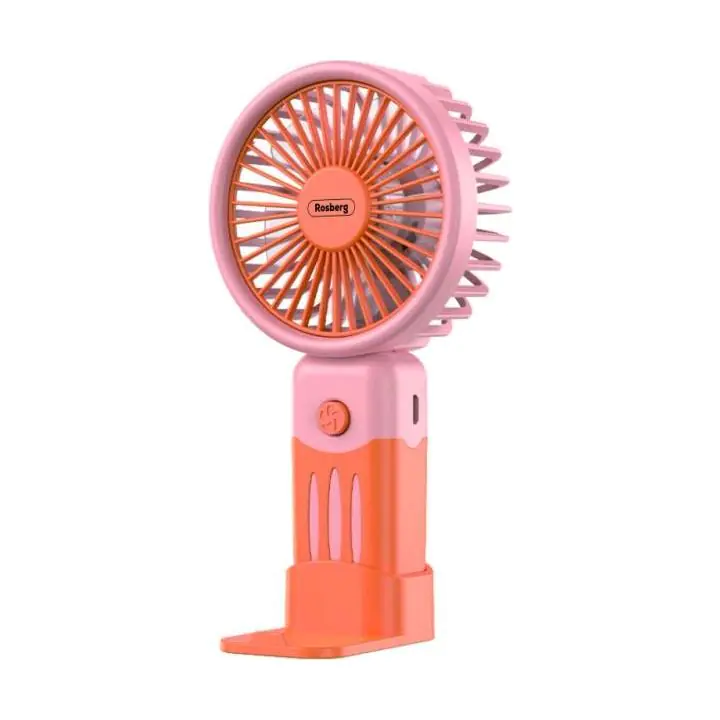 Преносим ръчен вентилатор Rosberg R51760M, USB, 2W, 3 скорости, Бутон On/Off, Розов/Оранжев, (35931872)