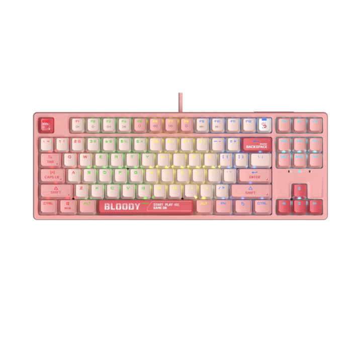 А4tech Геймърска механична клавиатура Bloody Energy Pink S87 BLMS TKL RGB Backlit red switch , USB, (35940117)