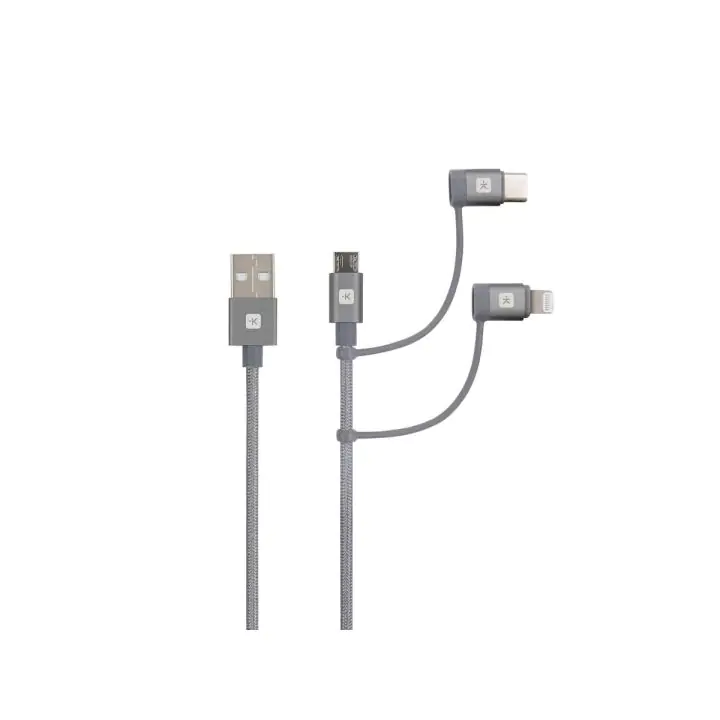 Кабел Skross 3 в 1, USB-A - USB-C/ Lightning/ Micro USB , Метална оплетка, 0.3 м, (35937095)