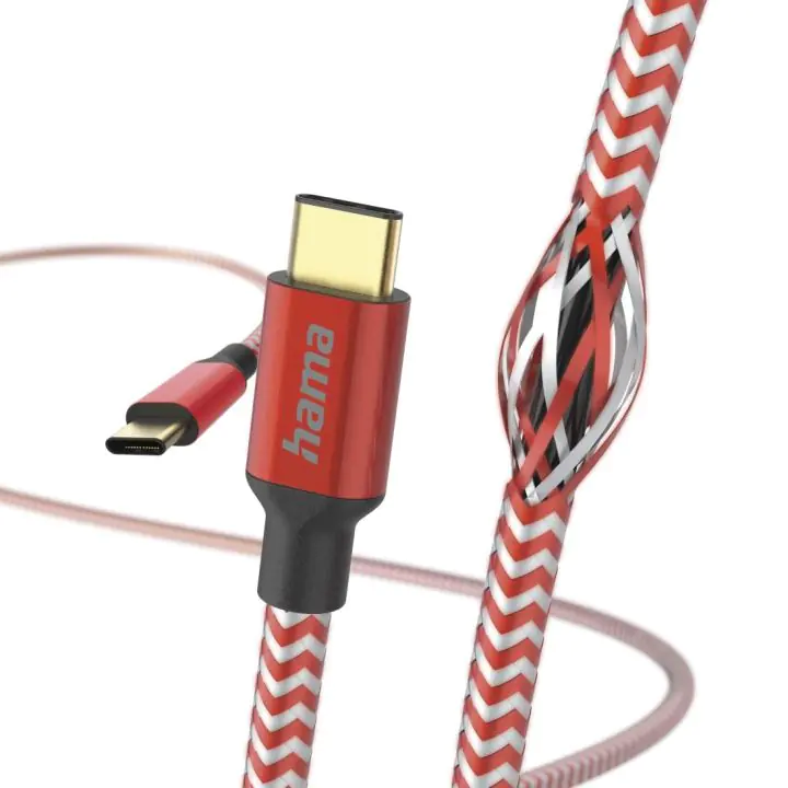 Кабел HAMA Reflective, USB-C мъжко - USB-C мъжко, 1.5 м., Червен, (35936283)