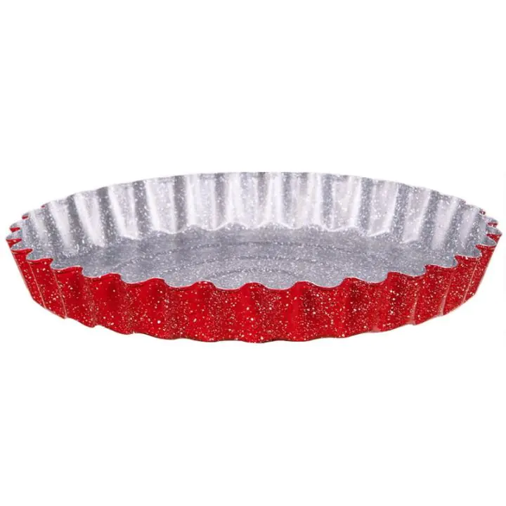 Форма за киш Voltz V51223RG, 27x5.6 см, Мраморно покритие, Въглеродна стомана, Червен, (17530)