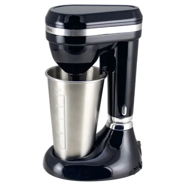 Фрапе миксер Oliver Voltz OV51163E, 100W, Чаша от неръждаема стомана с капацитет 450 мл, 2 скорости, Стоманена бъркалка, Черен, (35930958)