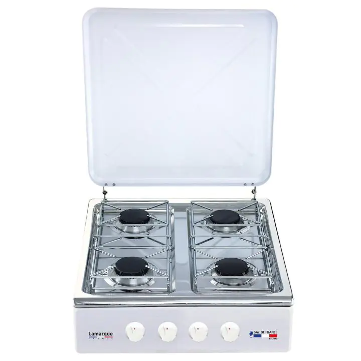 Газов котлон LAMARQUE GS-3145, 4 горелки, Лят алуминий, Хромирана решетка, Капак, Бял, (16460)