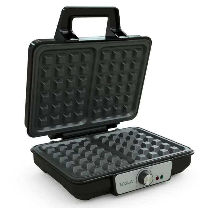 Гофретник Tesla WM200BX, 1000W, За 2 гофрети, Незалепващи плочи, 140 - 220C, Сребрист/Черен, (20745)