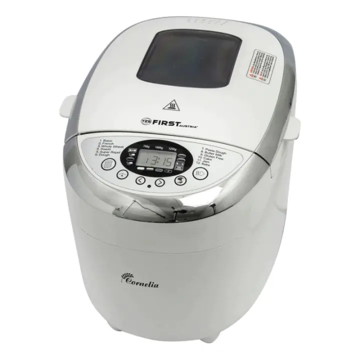 Хлебопекарна с две бъркалки First Austria FA-5152-3, 850W, 12 програми, Рецепти, Безглутенов хляб, Бял, (999FA51523)