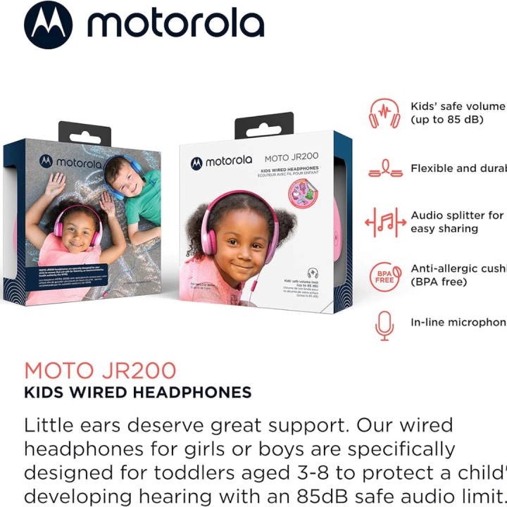 Motorola детски слушалки с кабел MOTO JR200 BLUE, (35944080)