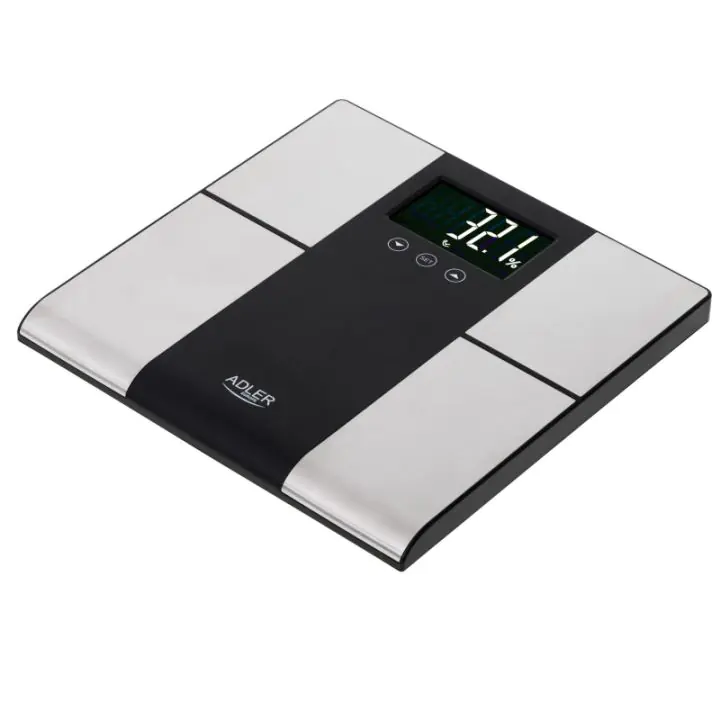 Кантар Adler AD 8165, До 225 кг, Памет за до 10 потребителя, LCD дисплей, 3 x AAA, Инокс/Черен, (35922816)