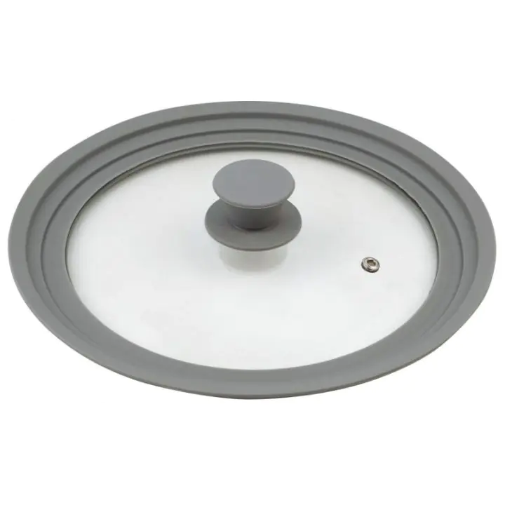 Капак Kinghoff KH 1649, 24/26/28 cм, Стъклен, Силиконов ръб, Универсален, Сив, (13138)