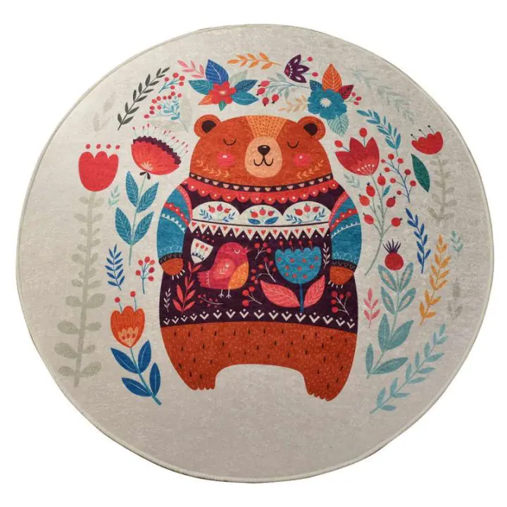 Kилим Chilai Home 876CHL1173, диаметър 140 см, Aнтибактериални кадифени нишки, Сив, (876CHL1173)