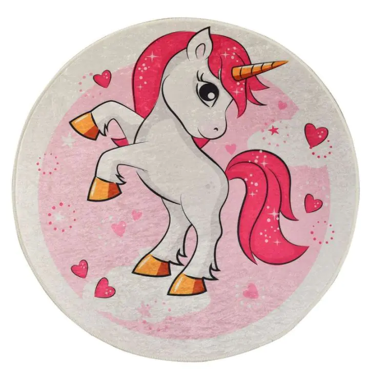 Kилим Chilai Home 876CHL1222, диаметър 140 см, Aнтибактериални кадифени нишки, Полиестер, Розов, (876CHL1222)