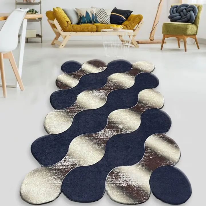 Килим Chilai Home 959CHL2296, 80х120 см, Полиестер, Антибактериален, 10 мм, Син/бежов, (12627)