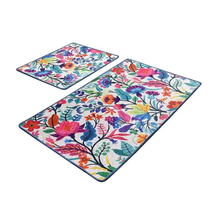 Комплект килими за баня Chilai Home 359CHL2367, 2 части, 100% антибактериална кадефена материя, Многоцветен, (359CHL2367)