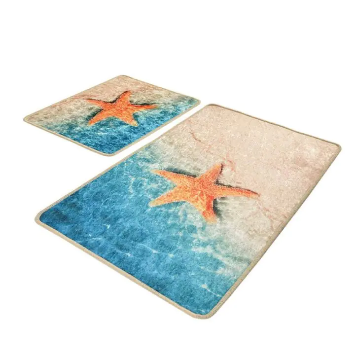 Комплект килими за баня Chilai Home 359CHL2384, 2 части, 100% антибактериална кадифена материя, Многоцветен, (359CHL2384)