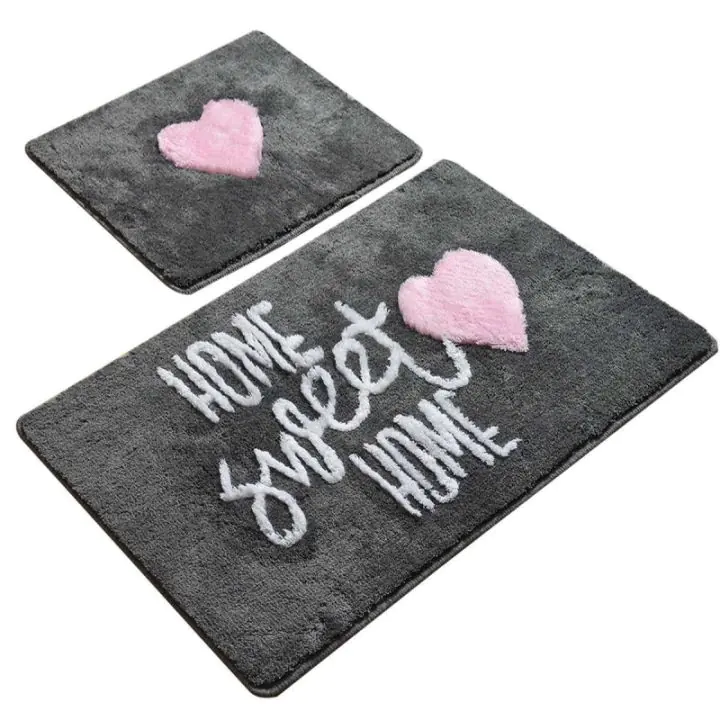 Комплект килими за баня Chilai Home 359CHL2447, 2 части, 100% антибактериална акрилна тъкан, Сив, (359CHL2447)