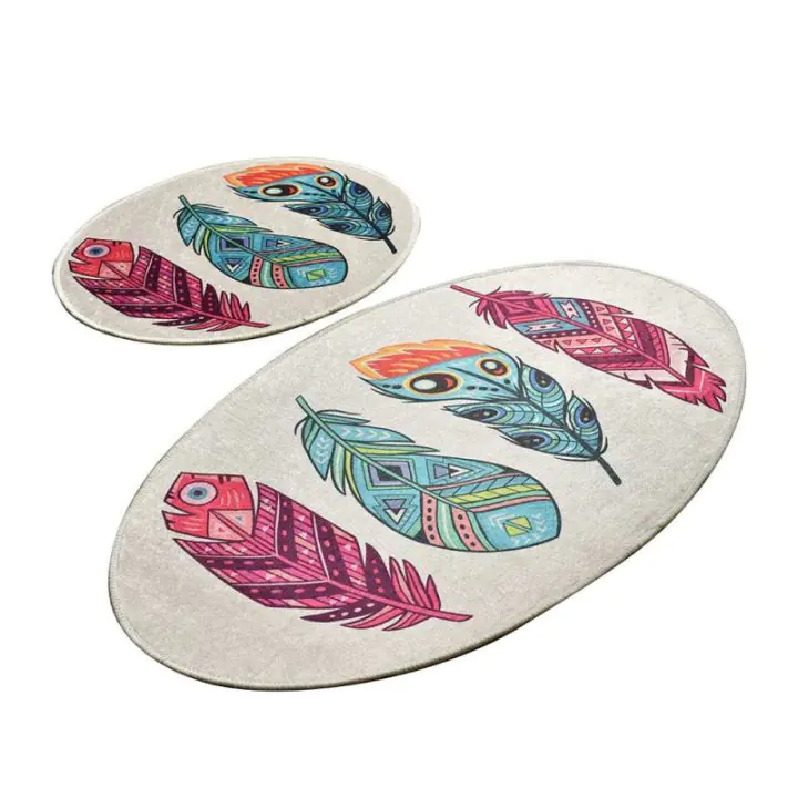 Комплект килими за баня Chilai Home 359CHL2452, 2 части, 100% антибактериална кадифена материя, Многоцветен, (359CHL2452)