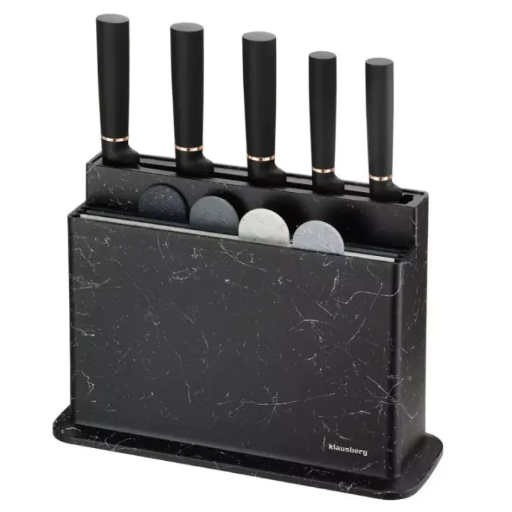 Комплект ножове и дъски за рязане Klausberg KB 7834, 10 части, 5 ножа, 4 дъски, Поставка, Стойка, Черен, (35922577)