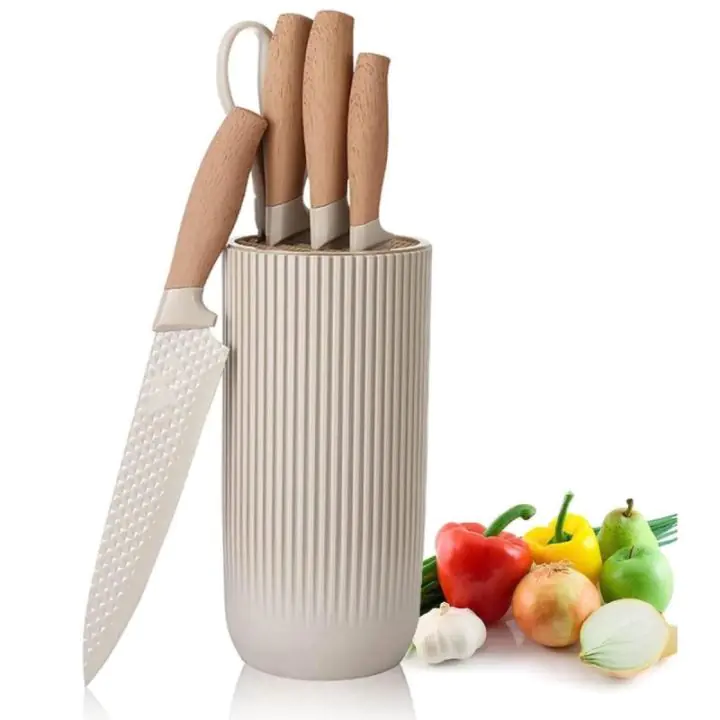 Комплект ножове Royalty Line DC07E, 7 части, Поставка, Ножица, Неръждаема стомана, Ергономични дръжки, Бежов, (35932293)