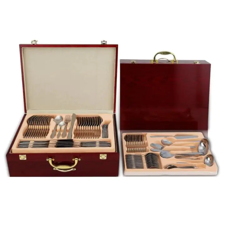 Комплект прибори за хранене Bohmann BH-BP A84-SM, 84 бр, Дървена кутия, Инокс, (20577)