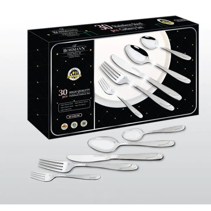 Комплект прибори за хранене Bohmann BP A30-SM, Кутия, SS 18/10, 30 бр, Инокс, (15707)