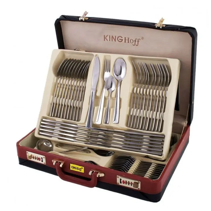 Комплект прибори за хранене Kinghoff KH 3509, 72 части, За 12 човека, Куфар, Неръждаема стомана, Сребрист, (35944508)
