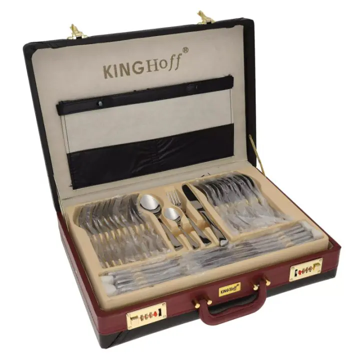 Комплект прибори за хранене Kinghoff KH 3520, 72 части, За 12 човека, Куфар, Неръждаема стомана, Сребрист, (35944517)