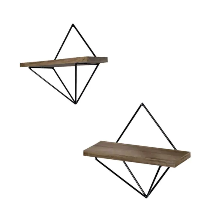 Комплект стенни етажерки Evila Originals 792EVL2868, 2 броя, Дърво от смърч/метал, 30х14 см, Кафяв/черен, (792EVL2868)