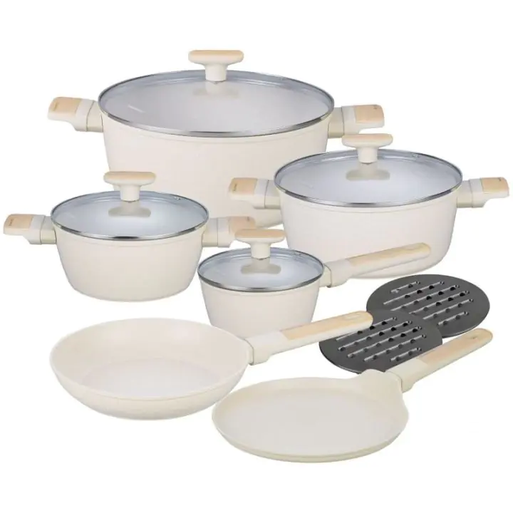 Комплект съдове за готвене Klausberg, KB 7833, 12 части, Незалепващо покритие, Индукция, Бежов, (35930881)