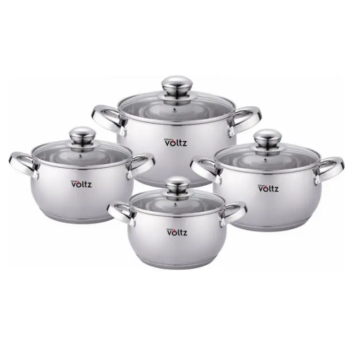 Комплект тенджери Oliver Voltz OV51210G8B, 8 части, Многослойно дъно, Индукция, Неръждаема стомана, Сребрист, (35940360)
