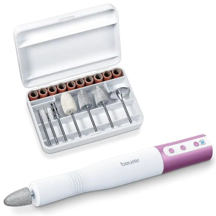 Комплект за маникюр и педикюр Beurer MP 52, 7 приставки, 6.000/15.000 rpm, Двустранно въртене, USB, Бял, (18813)