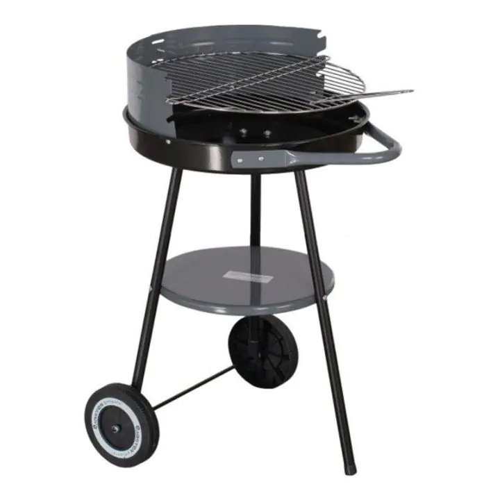 Кръгло барбекю на дървени въглища MasterGrill MG912, 40 см, Дръжка за пренасяне, Долен рафт, 2 колела, Черен/сив, (17624)